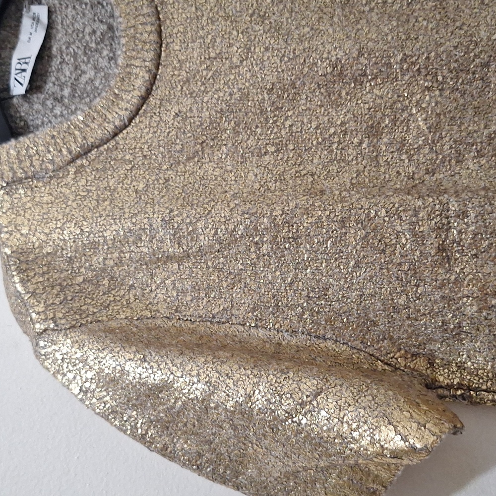 NWT Zara golden foil knit short sleeve Sweater - Picture 6 of 7